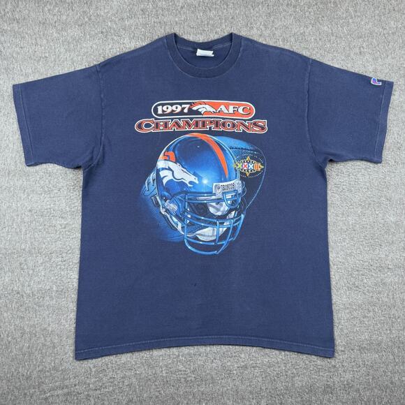 Vintage Pro Player Denver Broncos T-Shirt Men's XL Blue NFL Helmet Football 90s - Picture 1 of 7